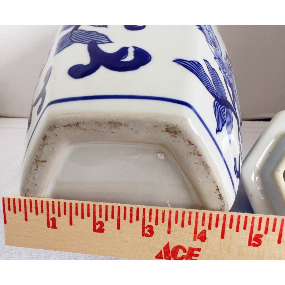 Vintage Chinoiserie Hexagon Ginger Jar Blue White15"H x 7"W Asian Home Decor - Picture 7 of 7